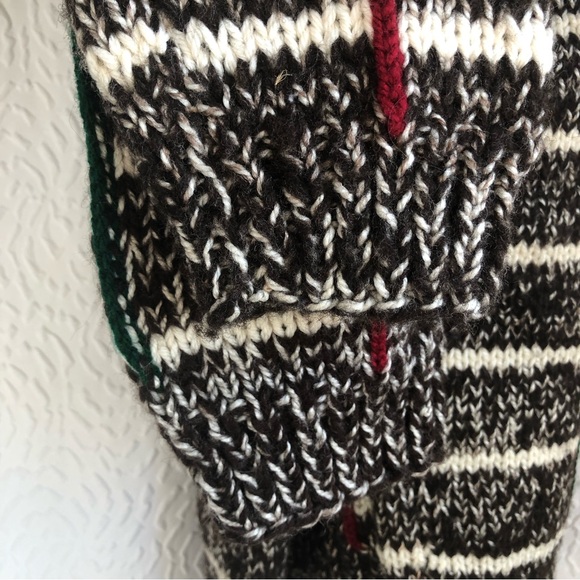 Handmade Handknit Longsleeve Neutral Tone Wool Sweater with Plaid Detailing - Picture 9 of 9